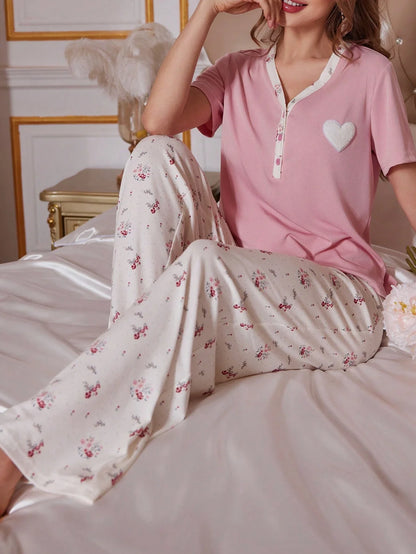 Pink Charming Heart Printed Night Suit