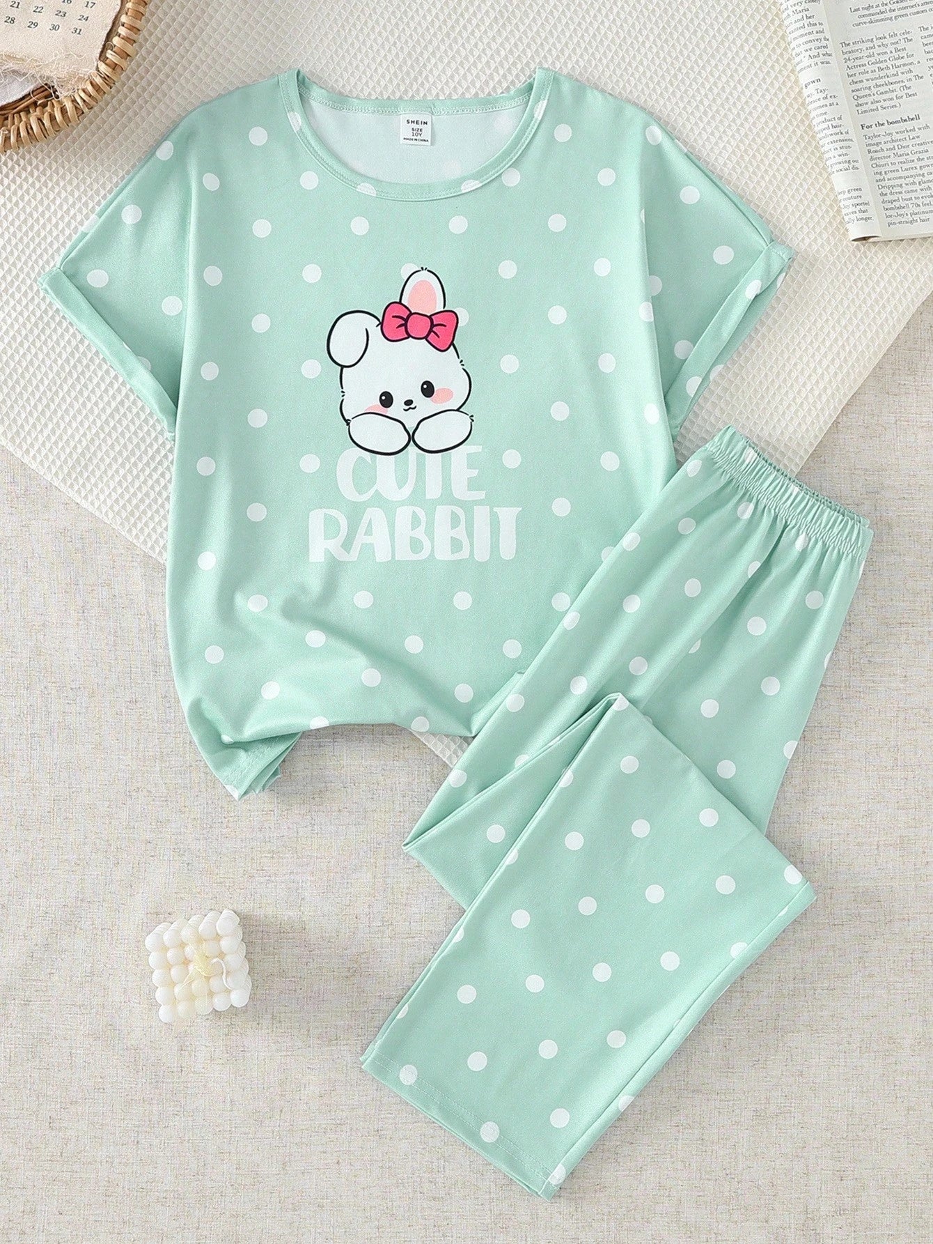 Cute Rabbit Printed Half Sleeve Night Suit (7-14 Years)
