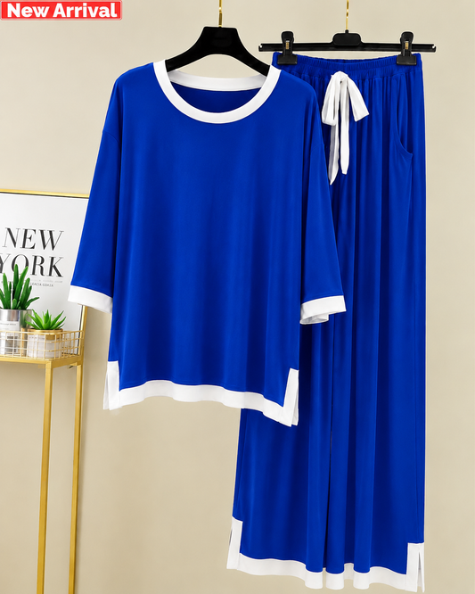 Navy Blue Palazzo Style Printed Night Suit