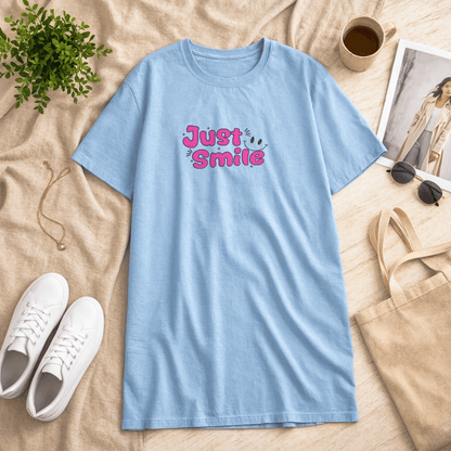 Just Smile Printed Blue Long T Shirt