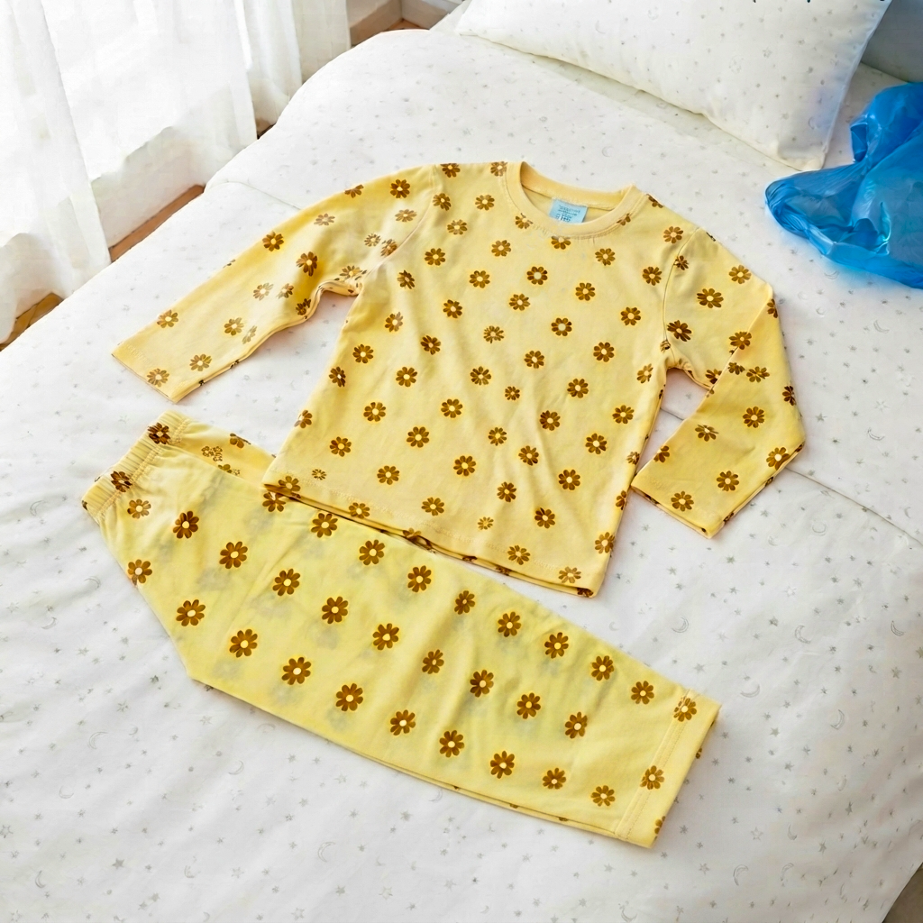 Yellow Flower Pattern Full Sleeve Kids Suit