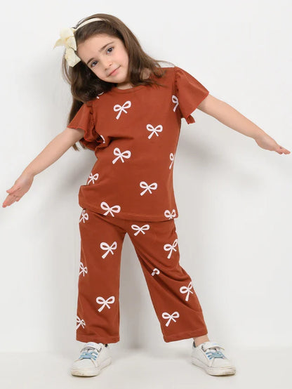 Brown Ribbon Half Sleeve Kids Suit