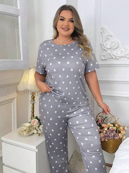 Grey With White Heart Printed Night Suit