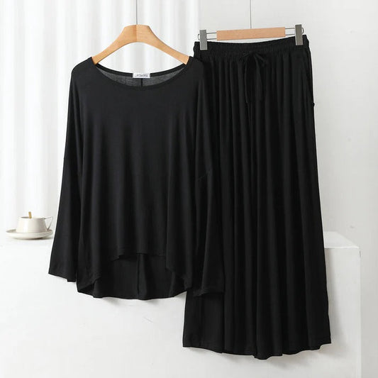Black Plain Palazzo Night Suit