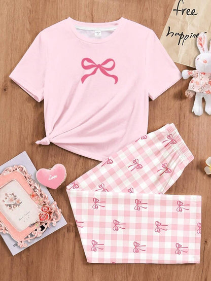 Pink Ribbon Half Sleeve Kids Suit