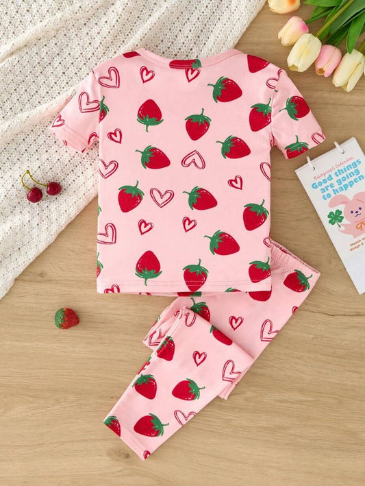 Heart Strawberry Half Sleeve Kids Suit