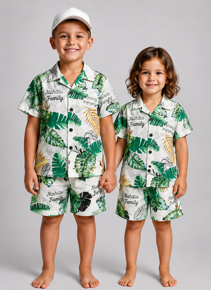 Green Patels Kids Linen Half Sleeve Tee & Shorts Set