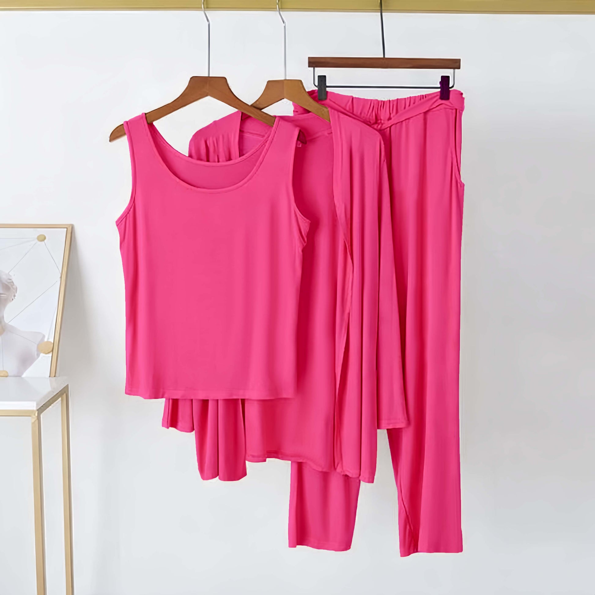 3-Piece Hot Pink Plain Nightwear Set